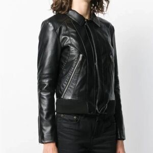 NEW Saint Laurent Lamb Leather Biker Jacket Black Size XS